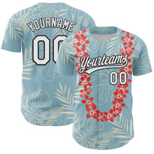 Charger l&#39;image dans la galerie, Custom Shadow Blue White-Black 3D Tropical Hawaii Leaves And Flower Authentic Baseball Jersey
