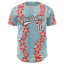 Загрузить изображение в средство просмотра галереи, Custom Shadow Blue White-Black 3D Tropical Hawaii Leaves And Flower Authentic Baseball Jersey
