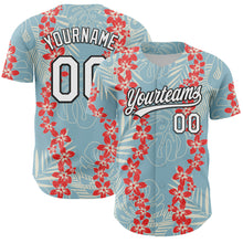 Загрузить изображение в средство просмотра галереи, Custom Shadow Blue White-Black 3D Tropical Hawaii Leaves And Flower Authentic Baseball Jersey
