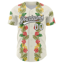 Загрузить изображение в средство просмотра галереи, Custom White Black 3D Tropical Hawaii Leaves And Flower Authentic Baseball Jersey
