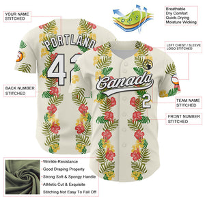 Custom White Black 3D Tropical Hawaii Leaves And Flower Authentic Baseball Jersey