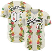 Загрузить изображение в средство просмотра галереи, Custom White Black 3D Tropical Hawaii Leaves And Flower Authentic Baseball Jersey
