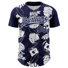 Загрузить изображение в средство просмотра галереи, Custom Navy White 3D Tropical Hawaii Leaves And Flower Authentic Baseball Jersey
