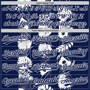 Custom Navy White 3D Tropical Hawaii Leaves And Flower Authentic Baseball Jersey