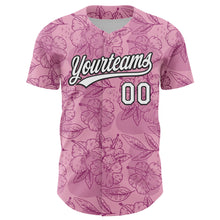 Загрузить изображение в средство просмотра галереи, Custom Light Pink White-Black 3D Tropical Hawaii Jungle Leaves And Flower Authentic Baseball Jersey
