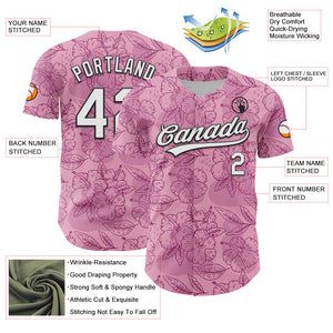 Custom Light Pink White-Black 3D Tropical Hawaii Jungle Leaves And Flower Authentic Baseball Jersey