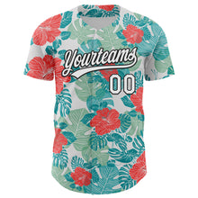 Загрузить изображение в средство просмотра галереи, Custom White Black 3D Tropical Hawaii Jungle Leaves And Flower Authentic Baseball Jersey
