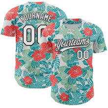 Загрузить изображение в средство просмотра галереи, Custom White Black 3D Tropical Hawaii Jungle Leaves And Flower Authentic Baseball Jersey
