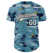 Загрузить изображение в средство просмотра галереи, Custom Shadow Blue White-Black 3D Tropical Beach Island Hawaii Palm Tree Authentic Baseball Jersey
