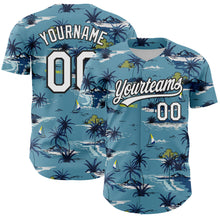 Загрузить изображение в средство просмотра галереи, Custom Shadow Blue White-Black 3D Tropical Beach Island Hawaii Palm Tree Authentic Baseball Jersey
