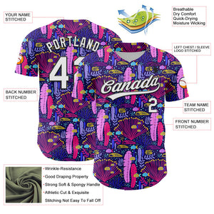 Custom Purple White-Black 3D Tropical Hawaii Plant Authentic Baseball Jersey