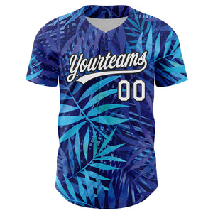 Custom Purple White-Black 3D Tropical Hawaii Leaves Authentic Baseball Jersey