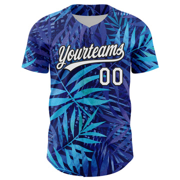 Custom Purple White-Black 3D Tropical Hawaii Leaves Authentic Baseball Jersey