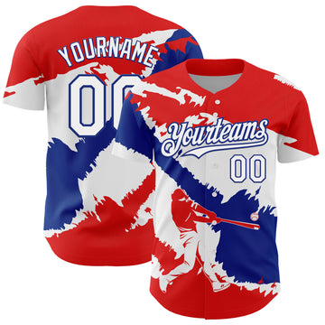 Custom Fire Red White-Royal 3D Chile Chilean Flag Authentic Baseball Jersey