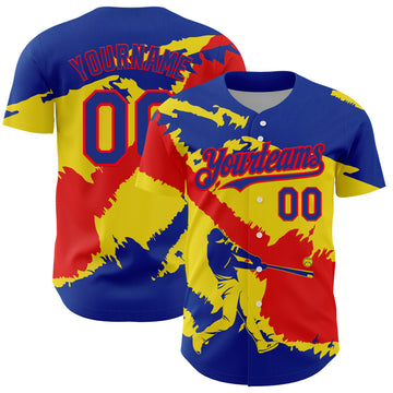 Custom Royal Fire Red-Light Yellow 3D Ecuador Ecuadorian Flag Authentic Baseball Jersey