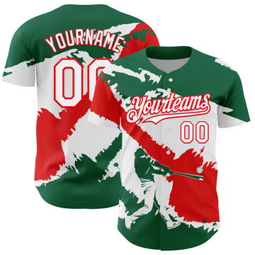 Custom Kelly Green White-Fire Red 3D Mexico Mexican Flag Authentic Baseball Jersey