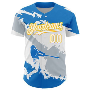 Custom Electric Blue Gold-Silver 3D Nicaragua Nicaraguan Flag Authentic Baseball Jersey