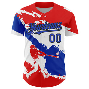 Custom Fire Red Thunder Blue-Black 3D Paraguay Paraguayan Flag Authentic Baseball Jersey