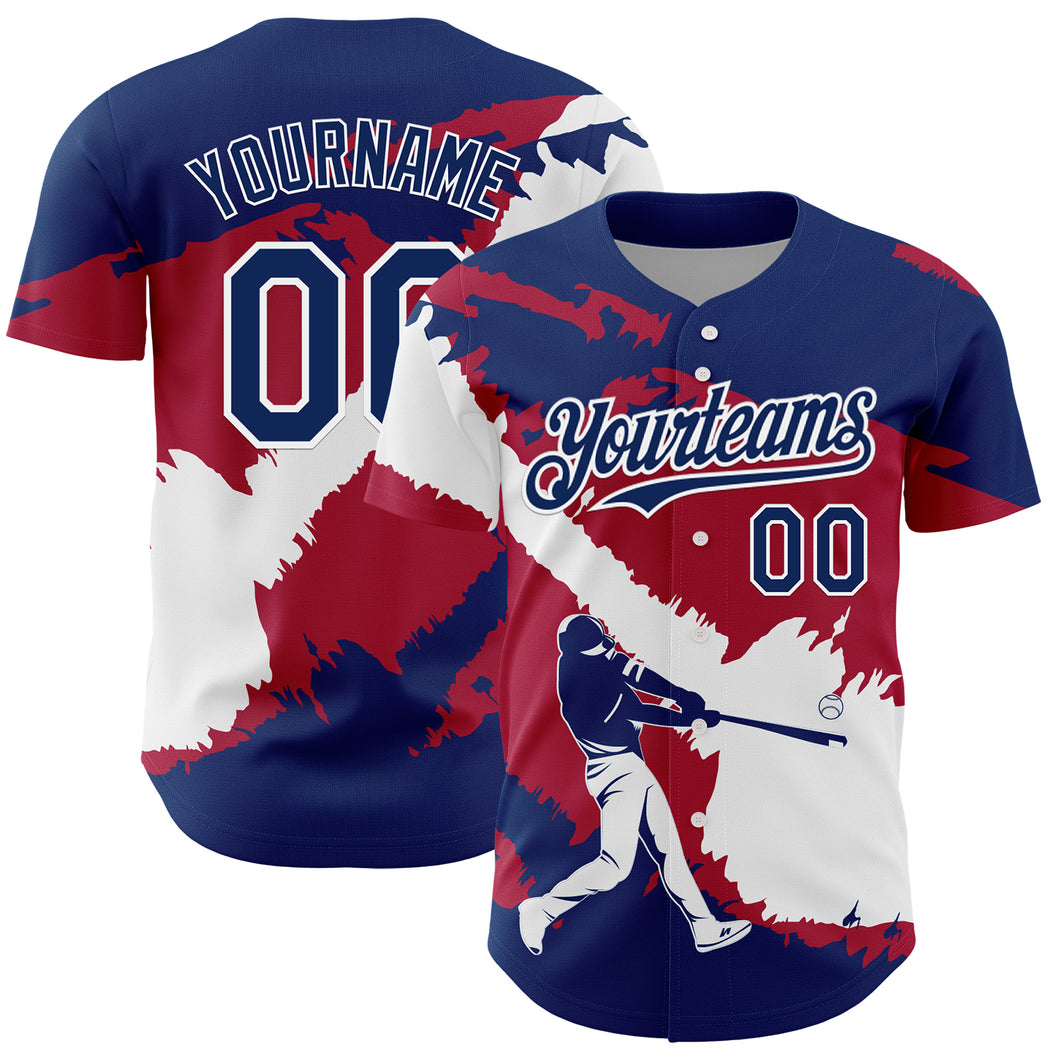 Custom US Navy Blue Cardinal-White 3D USA Flag Authentic Baseball Jersey