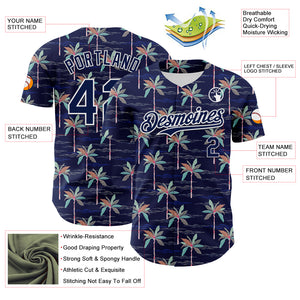 Custom Navy White 3D Hawaii Beach Tropical Palm Tree Authentic Baseball Jersey