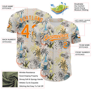 Custom Cream Bay Orange-White 3D Hawaii Tropical Palm Tree Authentic Baseball Jersey