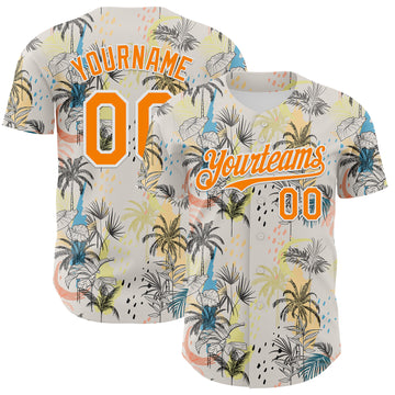 Custom Cream Bay Orange-White 3D Hawaii Tropical Palm Tree Authentic Baseball Jersey