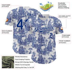 Custom White Royal 3D Hawaii Tropical Jungle Leopard Authentic Baseball Jersey