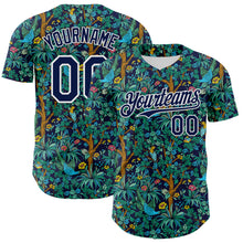 Load image into Gallery viewer, Custom Navy White 3D Hawaii Tropical Jungle Bird Authentic Baseball Jersey
