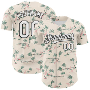 Custom Cream White-Black 3D Hawaii Tropical Palm Tree Leopard Authentic Baseball Jersey