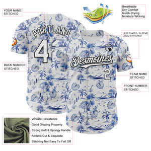 Custom White Black 3D Hawaii Island Tropical Palm Tree Authentic Baseball Jersey