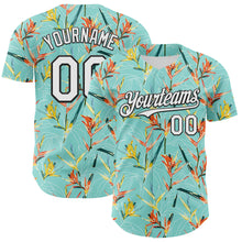 Load image into Gallery viewer, Custom Ice Blue White-Black 3D Hawaii Tropical Leaves Authentic Baseball Jersey
