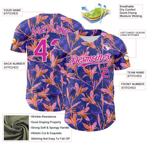 Custom Purple Deep Pink-White 3D Hawaii Tropical Flower Authentic Baseball Jersey