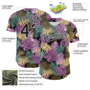 Custom Black White 3D Hawaii Tropical Palm Leaves Authentic Baseball Jersey