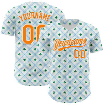 Custom White Bay Orange-Green 3D St. Patrick's Day Shamrock Authentic Baseball Jersey