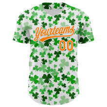 Load image into Gallery viewer, Custom White Bay Orange-Green 3D St. Patrick&#39;s Day Shamrock Authentic Baseball Jersey
