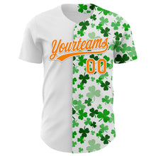 Load image into Gallery viewer, Custom White Bay Orange-Green 3D St. Patrick&#39;s Day Shamrock Authentic Baseball Jersey
