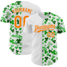 Load image into Gallery viewer, Custom White Bay Orange-Green 3D St. Patrick&#39;s Day Shamrock Authentic Baseball Jersey
