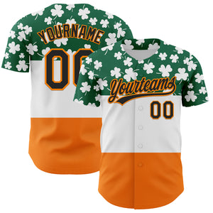 Custom Kelly Green Black-Bay Orange 3D St. Patrick's Day Shamrock Authentic Baseball Jersey