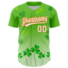 Load image into Gallery viewer, Custom Green White-Bay Orange 3D St. Patrick&#39;s Day Shamrock Authentic Baseball Jersey
