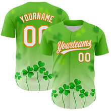 Load image into Gallery viewer, Custom Green White-Bay Orange 3D St. Patrick&#39;s Day Shamrock Authentic Baseball Jersey
