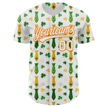 Laden Sie das Bild in den Galerie-Viewer, Custom White Bay Orange-Green 3D St. Patrick&#39;s Day Shamrock Authentic Baseball Jersey
