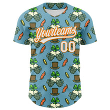 Load image into Gallery viewer, Custom Shadow Blue White-Bay Orange 3D St. Patrick&#39;s Day Shamrock Beer Authentic Baseball Jersey
