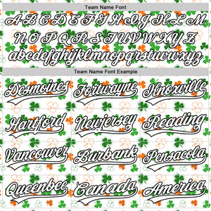 Custom White Black Green-Bay Orange 3D St. Patrick's Day Shamrock Authentic Baseball Jersey