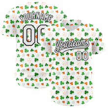 Load image into Gallery viewer, Custom White Black Green-Bay Orange 3D St. Patrick&#39;s Day Shamrock Authentic Baseball Jersey
