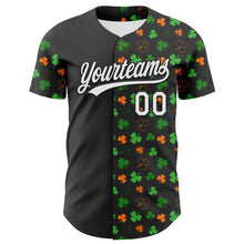 Load image into Gallery viewer, Custom Black Green-Bay Orange 3D St. Patrick&#39;s Day Shamrock Authentic Baseball Jersey
