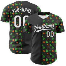 Load image into Gallery viewer, Custom Black Green-Bay Orange 3D St. Patrick&#39;s Day Shamrock Authentic Baseball Jersey
