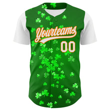 Load image into Gallery viewer, Custom Green White-Bay Orange 3D St. Patrick&#39;s Day Shamrock Authentic Baseball Jersey
