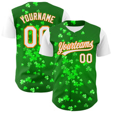 Load image into Gallery viewer, Custom Green White-Bay Orange 3D St. Patrick&#39;s Day Shamrock Authentic Baseball Jersey
