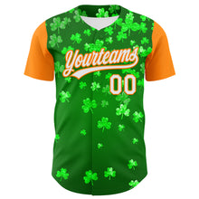 Load image into Gallery viewer, Custom Green White-Bay Orange 3D St. Patrick&#39;s Day Shamrock Authentic Baseball Jersey
