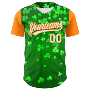 Custom Green White-Bay Orange 3D St. Patrick's Day Shamrock Authentic Baseball Jersey